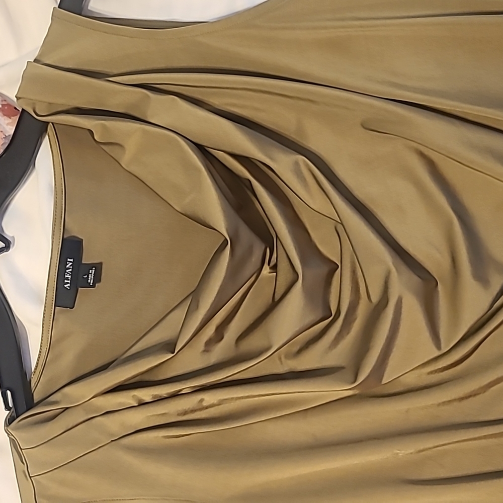 Shiny olive green suit separates top